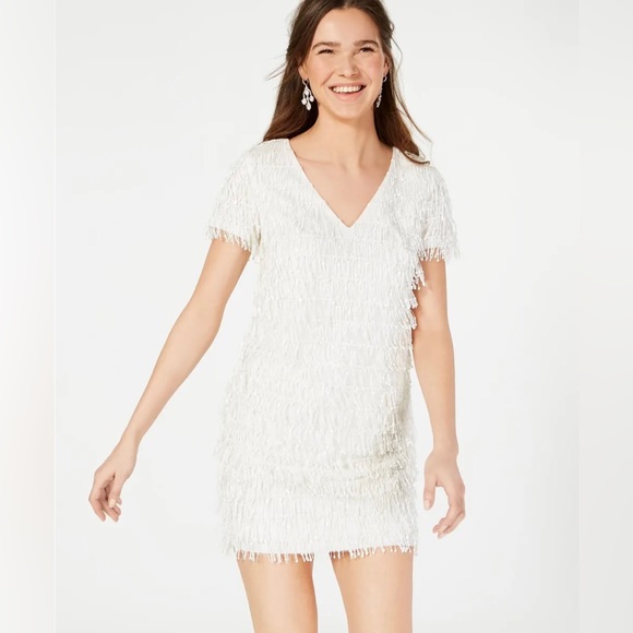 Aidan Mattox Dresses & Skirts - Aidan Mattox Dress Size 10 Ivory Sequined Fringe Shift Cocktail Dress